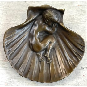 Signed Sleeping Child Bronze Tray