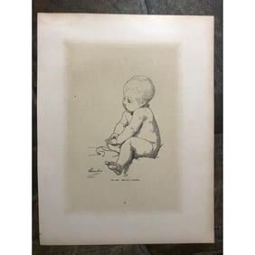 19thc India Proof Engraving, Nursery, Baby