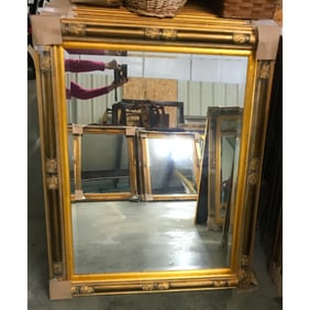 Aesthetic Style Carved Wood Gilt Beveled Mirror