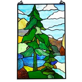 Stained Art Glass Woodland Landscape Window Panel
