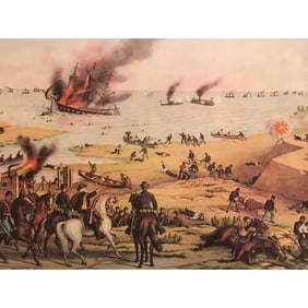 Kurz Allison Color Lithograph Print, Monitor Merrimac Battle