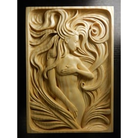 Long Waves II Carved Wooden Plaque