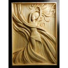 Long Waves Carved Wood Plaque