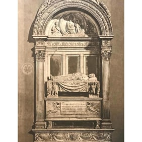 19thc Lithograph Tomb of Leonardo Bruni, Santa Croce Florence Italy