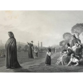 19thc French Photogravure, Medieval Poet Dante