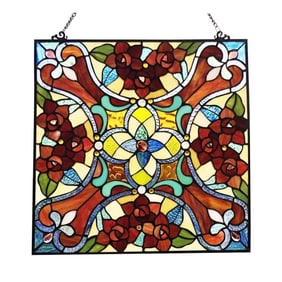Nouveau Stained Art Glass Hanging Window Panel