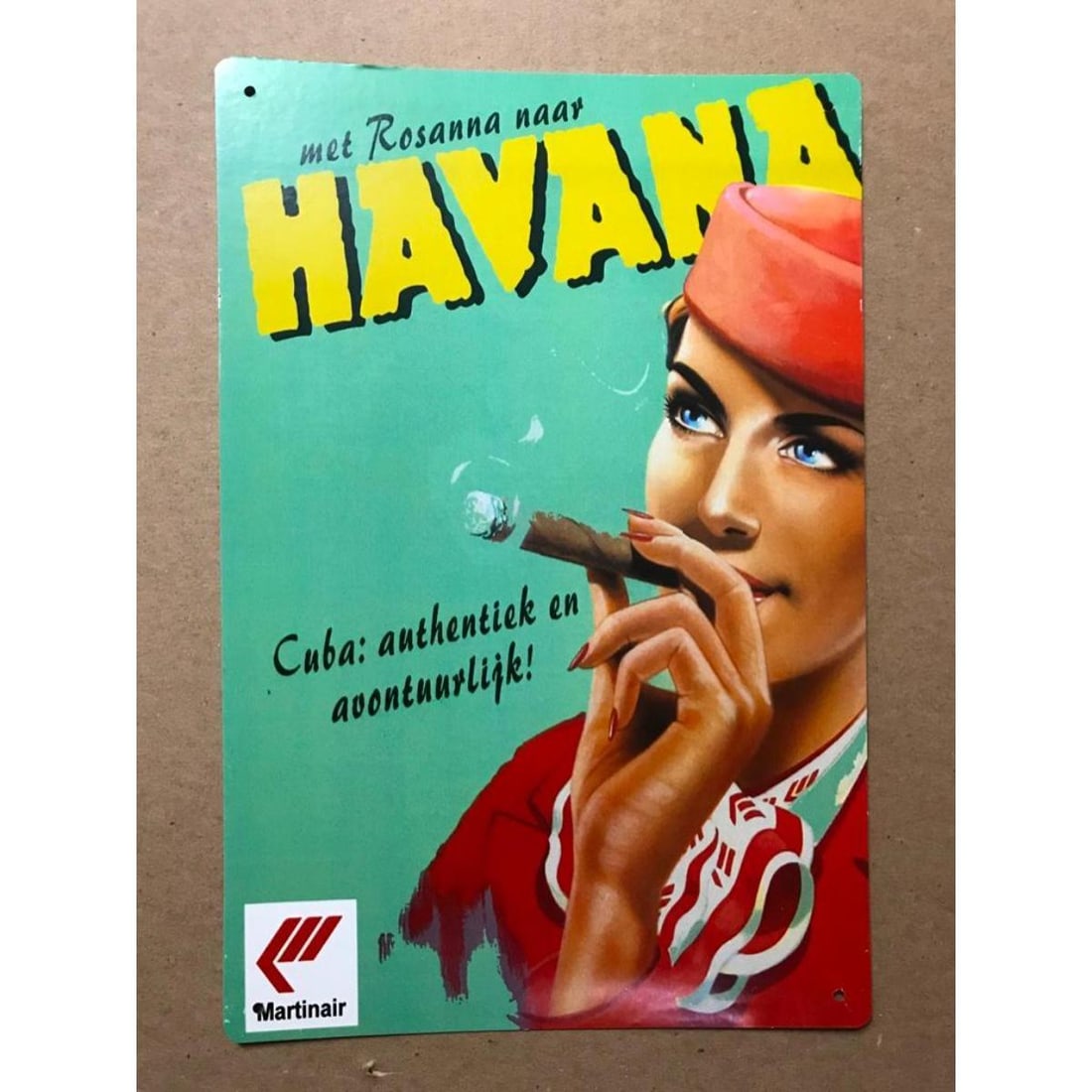 Martinair Havana Cuban Cigar Pub Bar Sign: Martinair Havana Cuban cigar, tobacco, smoke shop, printed metal pub bar sign. 8" X 11".