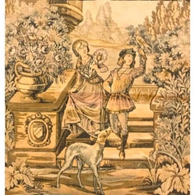 Vintage Belgian Tapestry, Medieval Courting Scene