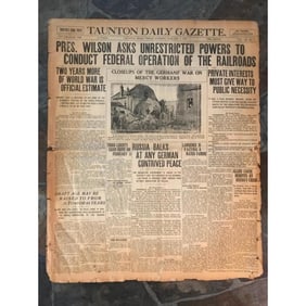 Original 1918 WWI Newspaper, Taunton Daily Gazette