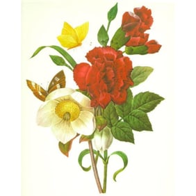 After Pierre-Jospeh Redoute, Floral Print, #35 Clove, Carnation, Rose
