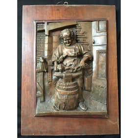 19thc Signed Bronze Plaque, Blacksmith