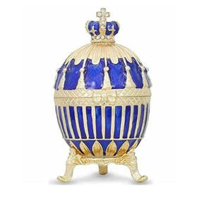Royal Blue Russian Enamel Trinket Jewel Box Egg