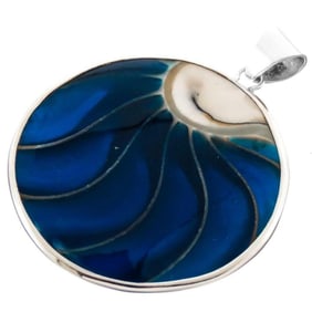 Blue Nautilus Shell Sterling Pendant