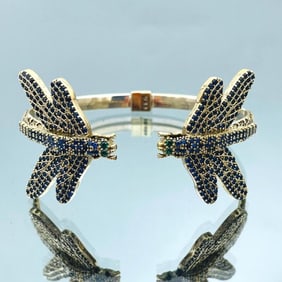 Double Dragonflies Sapphire Sterling Bronze Bracelet