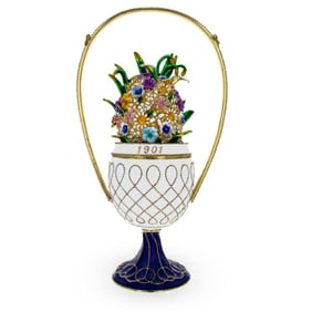 Russian Royal Basket of Flowers Trinket Jewel Box Egg