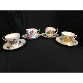 Group of Vintage Roses Teacups, Saucers