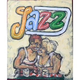 20thc Signed African American Folk Art Oil Painting
