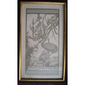 Vintage Chinese Silhouette, Storks, Cranes
