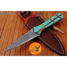 Damascus Steel Hunting Knife, Boot Dagger