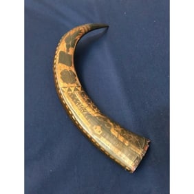 Large Antique Asian Motif Carved Ox Horn