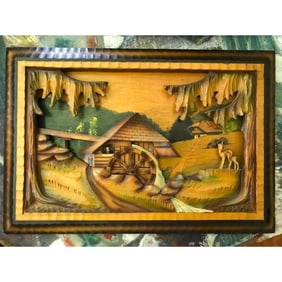 Vintage Black Forest German Wooden Landscape Scene