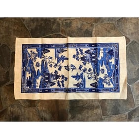 Vintage Blue Willow Linen Tea Towel