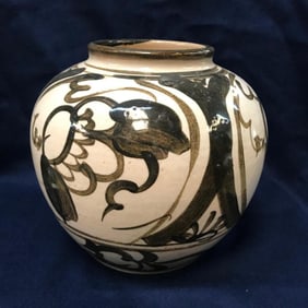 20thc Japanese Black White Vase