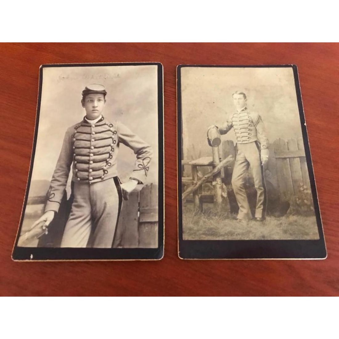 Pair of 19thc Military Cadets, Cabinet Cards: Pair of 19th Century military academy cadets, cabinet cards, photo prints. One of the pair identified as John Whitfield. Both the creations of photography studios in Greenville, South Carolina. 4 1/4"