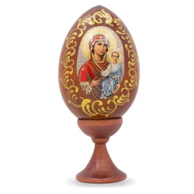 Mary, Jesus Wooden Icon Egg, Stand