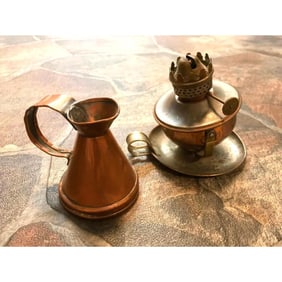 Antique Copper Pair, Lamp, Pitcher