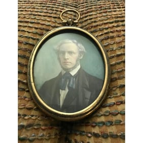 19thc Porcelain Portrait Gentleman, Sterling Frame