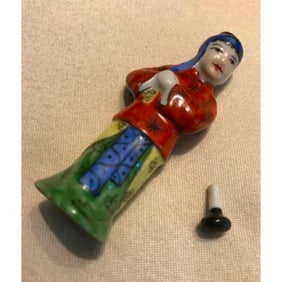 19thc Famille Rose Figural Snuff Medicine Bottle
