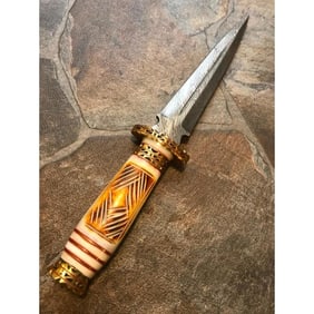 Custom Damascus Steel Camel Bone Dagger Knife