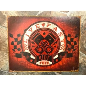Live Fast Ride Free Metal Garage Pub Bar Sign