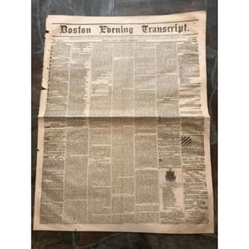 19thc Civil War Newspaper, Boston Evening Transcript