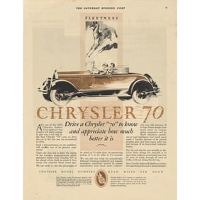 1927 Chrysler Motorcar Saturday Evening Post Advertisement