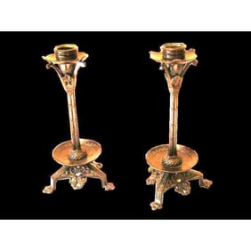 19thc Pair of Aesthetic Bronze Candlesticks