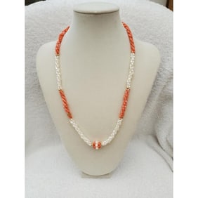 Vintage Angel Skin Coral, Pearl Necklace