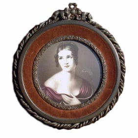 Antique Miniature Portrait of a Lady Porcelain Painting