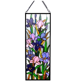Spring Iris Stained Art Glass Hanging Window Panel