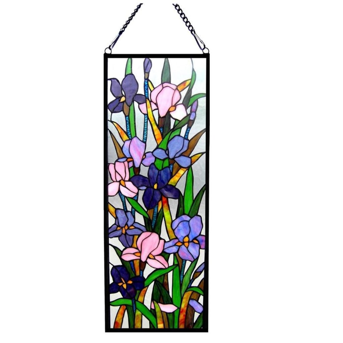 Spring Iris Stained Art Glass Hanging Window Panel (1 of 2)