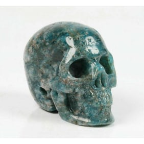 Small Carved Blue Apatite Gemstone Skull