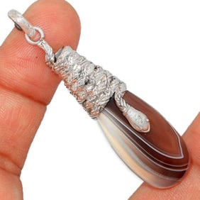 Botswana Agate Cobra Snake Sterling Pendant