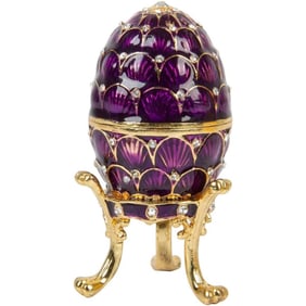 Russian Purple Enamel Acorn Trinket Box Egg