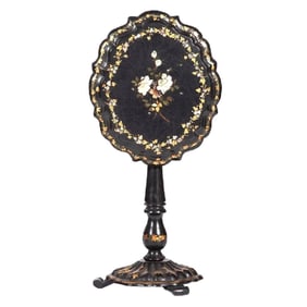 19thc English Papier-mache Tilt Top Candle Stand