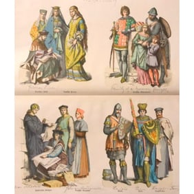 Rare 19thc Costume Plates, 13th Century Knights Templar, Royalty, Scholars