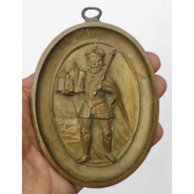 Antique German Bronze Relief Plaque, Charlemagne