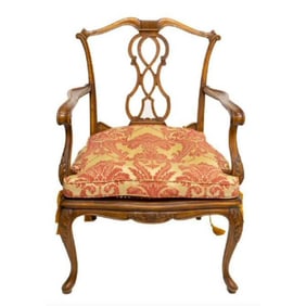 Venetian Carved Walnut Cane Seat Armchair