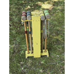 Vintage Handpainted Croquet Set, Stand