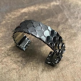 Modern Gunmetal Fish Scale Cuff Bracelet